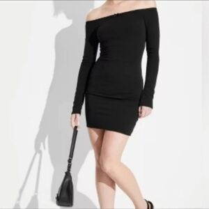 Wild Fable Womens Black Off Shoulder Lace Trim Long Sleeve Mini Dress L